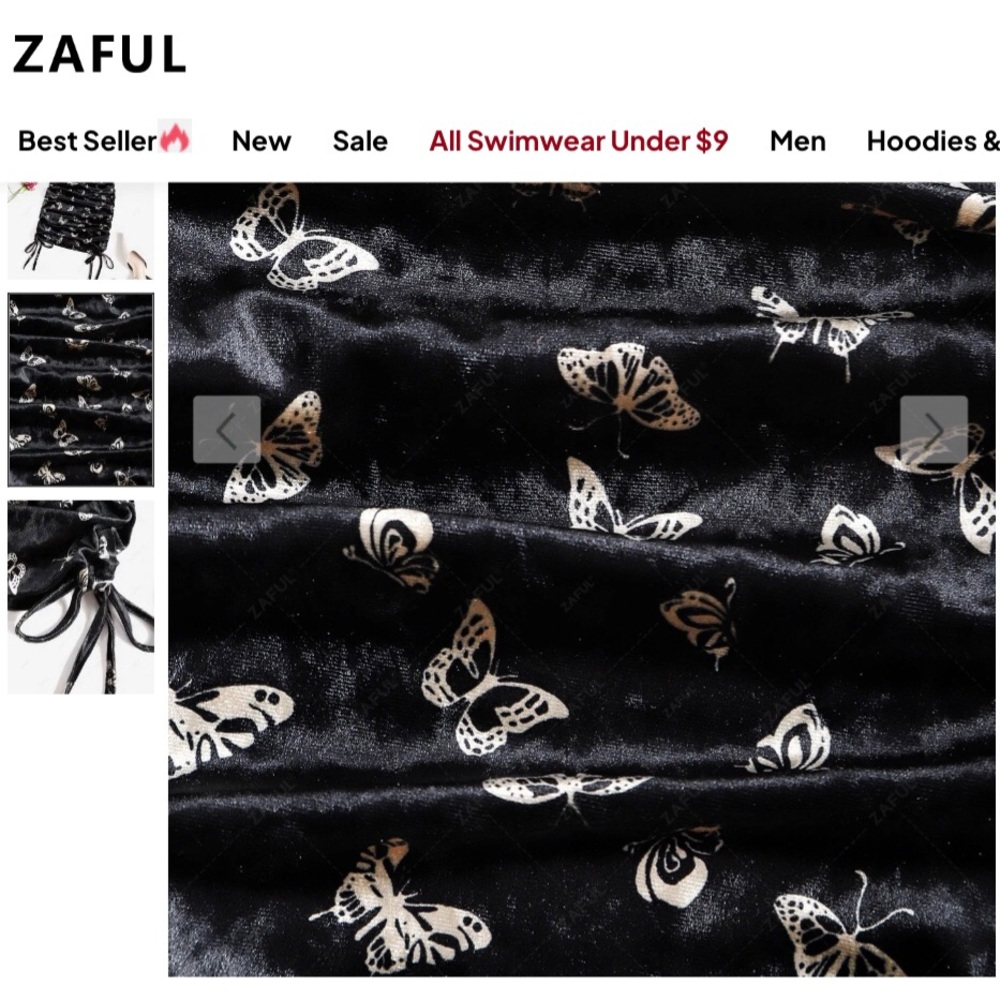 Zaful Dress Gathered Side Velvet Butterfly Tank Size Small - Picture 2 of 14